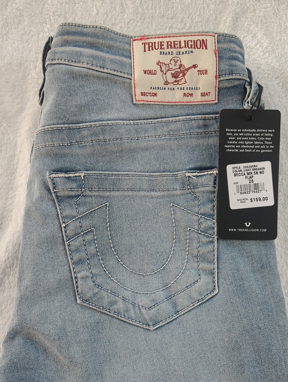 True Religion Women's Light Wash High-Rise Jeans with Signature Stitch